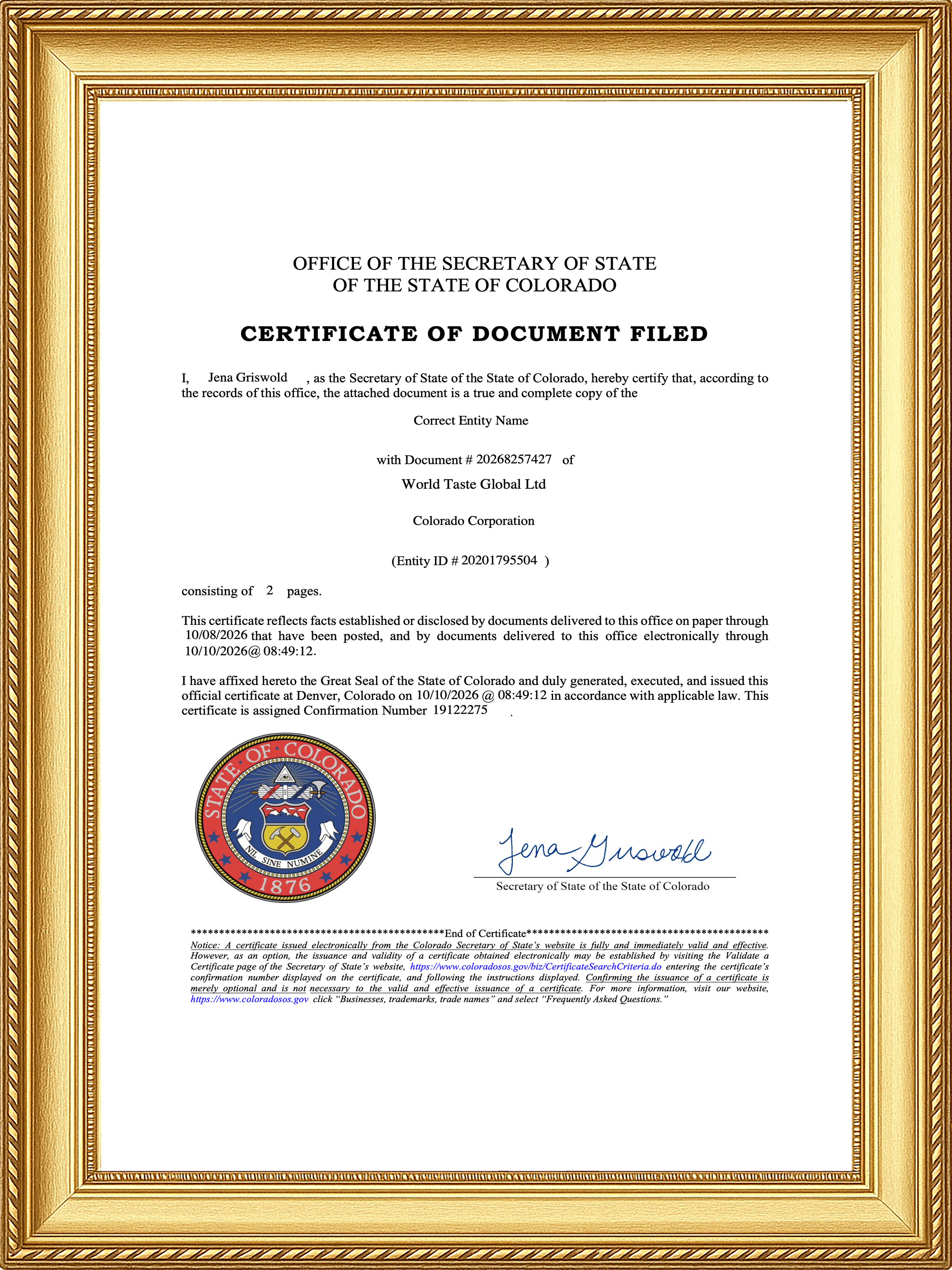 Company Registration Certificate